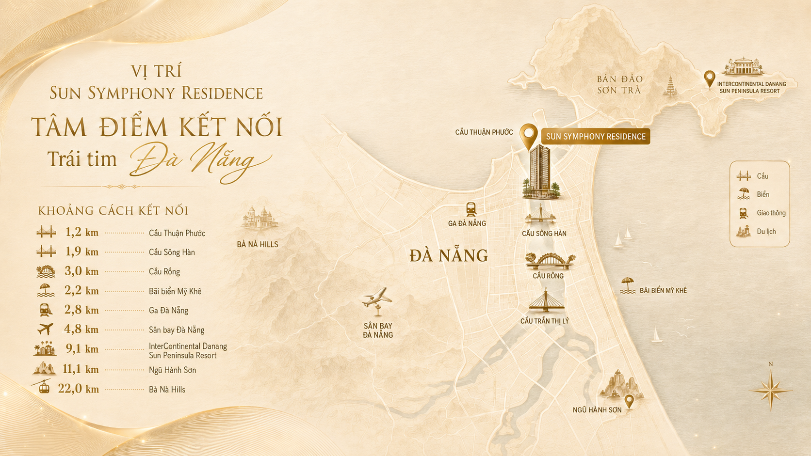 Bản đồ vị trí Sun Symphony Residence kết nối các địa điểm tại Đà Nẵng